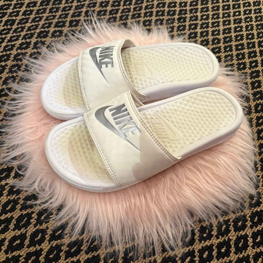 White Nike Slides